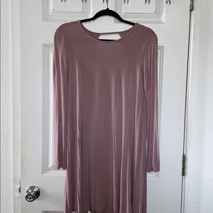Mauve, Long Sleeve, Open-back, Flowy Dress